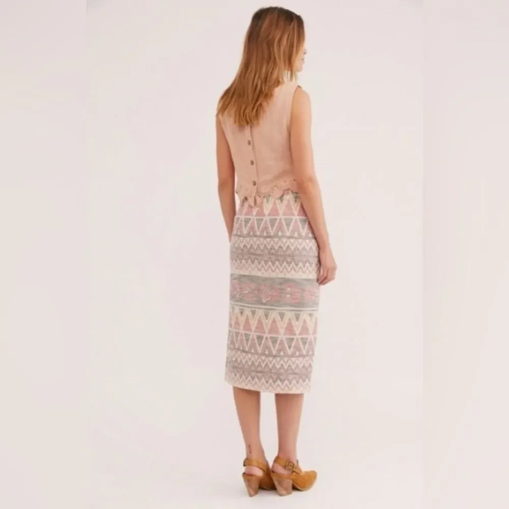Free People Mendocino Woven Pencil Midi Skirt Southwestern front Slit size small